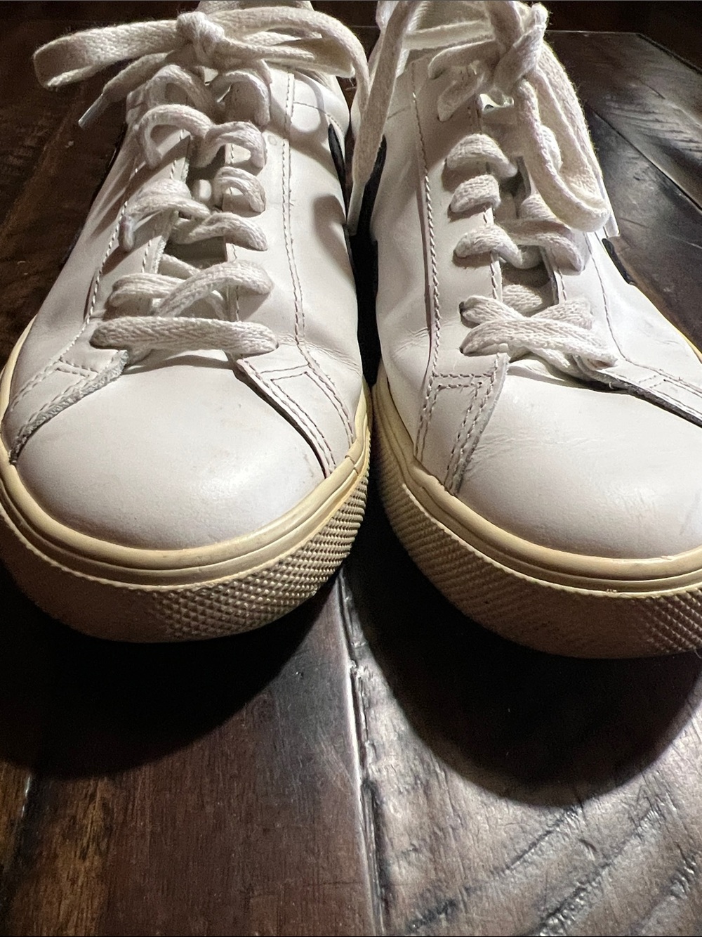 Veja White Leather Sneakers with Black V Logo Detail size 7 - Picture 12 of 15